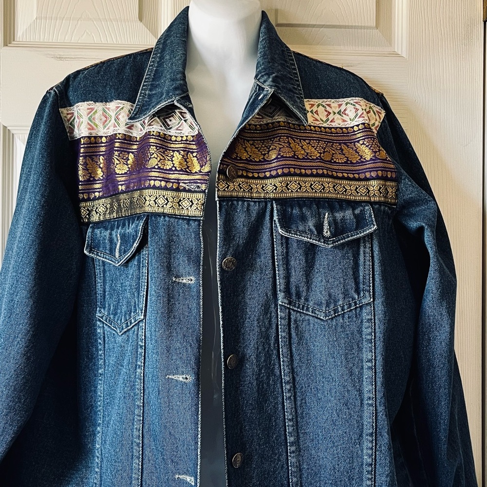 Women's Denim Jacket with Patterned Accents
